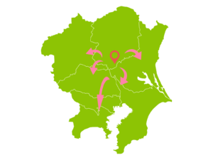 栃木県小山市を拠点とした関東全域の地図